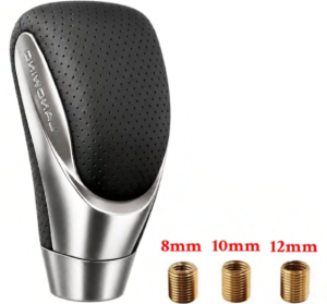 Pera De Cambios Plateado - Cuero Micro Perforado Negro